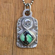 Load image into Gallery viewer, Rose Emerald Variscite + Sterling Silver Skull Dog Tag Necklace