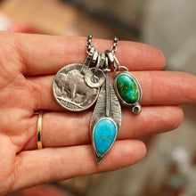 Load image into Gallery viewer, Sonoran Mountain Turquoise Pendant + Nacozari Feather Pendant Reworked Necklace