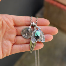Load image into Gallery viewer, Emerald Rose Variscite Thunderbird + Feather Reworked Necklace