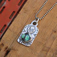 Load image into Gallery viewer, Rose Emerald Variscite + Sterling Silver Skull Dog Tag Necklace