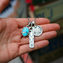 Load image into Gallery viewer, Blue Bird turquoise Pendant + Bar Pendant Reworked Necklace