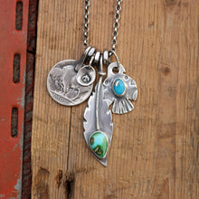 Load image into Gallery viewer, Sonoran Mountain turquoise Feather + Sierra Bella Turquoise Thunderbird Reworked Necklace