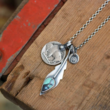 Load image into Gallery viewer, Rose Emerald Variscite Feather + Buffalo Nickel Reworked Necklace