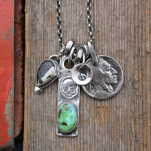 Load image into Gallery viewer, Sonoran Mountain turquoise Bar Pendant + White Buffalo Pendant Reworked Necklace