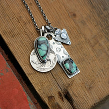 Load image into Gallery viewer, Emerald Rose Variscite Bar Pendant + Arrow Pendant Reworked Necklace