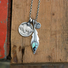 Load image into Gallery viewer, Rose Emerald Variscite Feather + Buffalo Nickel Reworked Necklace