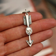 Load image into Gallery viewer, Sterling Silver Skull + Arrow Necklace