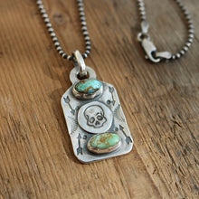 Load image into Gallery viewer, Pilot Mountain turquoise + Sterling Silver Skull Dog Tag Necklace
