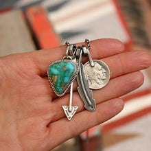 Load image into Gallery viewer, Sonoran Mountain turquoise Pendant + Feather Reworked Necklace