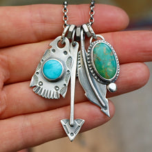 Load image into Gallery viewer, Pilot Mountain turquoise Thunderbird + Turquoise Mountain Pendant Reworked Necklace
