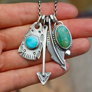 Pilot Mountain turquoise Thunderbird + Turquoise Mountain Pendant Reworked Necklace