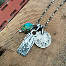 Load image into Gallery viewer, Sonoran Mountain turquoise Pendant + Thunderbird Bar Pendant Reworked Necklace