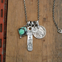 Load image into Gallery viewer, Rose Emerald Variscite Pendant + Thunderbird Bar Pendant Reworked Necklace