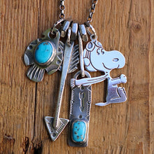 Load image into Gallery viewer, VINTAGE Snoopy with Sierra Bella turquoise Bar Pendant + Thunderbird Reworked Necklace