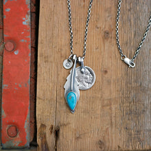 Load image into Gallery viewer, Nacozari Turquoise Feather + Nickel Reworked Necklace