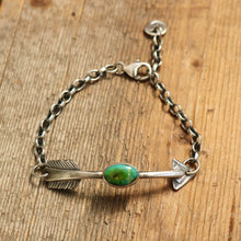 Load image into Gallery viewer, Sterling silver Arrow + Sonoran Mountain Turquoise Bracelet