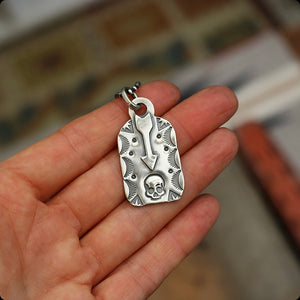 Sterling Silver Arrow + Skull Dog Tag Necklace