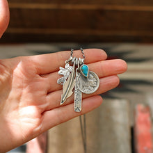 Load image into Gallery viewer, Vintage Snoopy pendant with Bandits Mine turquoise  + 1923 Nickel Reworked Necklace