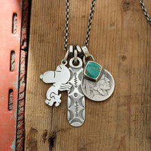 Load image into Gallery viewer, Vintage Snoopy pendant with Royston turquoise  + 1915 Nickel Reworked Necklace