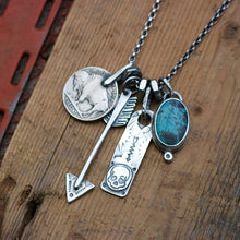 Load image into Gallery viewer, Apache Nugget turquoise Pendant + Buffalo Nickel Reworked Necklace