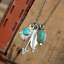 Load image into Gallery viewer, Pilot Mountain turquoise Thunderbird + Turquoise Mountain Pendant Reworked Necklace