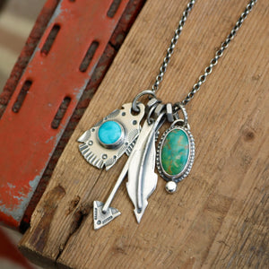 Pilot Mountain turquoise Thunderbird + Turquoise Mountain Pendant Reworked Necklace