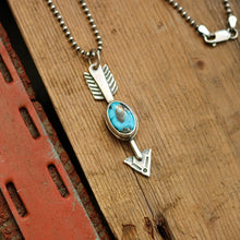 Load image into Gallery viewer, Sterling Silver + Blue Moon Turquoise Arrow Necklace
