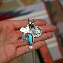 Load image into Gallery viewer, Vintage Sterling Silver Snoopy pendant + Blue Moon turquoise Pendant Reworked Necklace