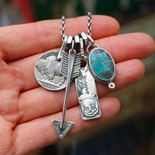 Load image into Gallery viewer, Apache Nugget turquoise Pendant + Buffalo Nickel Reworked Necklace
