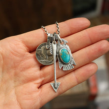 Load image into Gallery viewer, Bandits Mine turquoise Thunderbird + Arrow Reworked Necklace