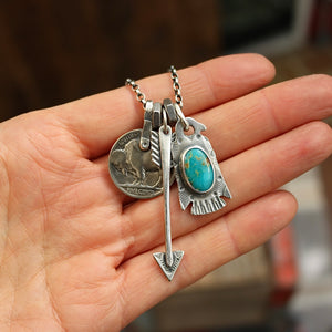 Bandits Mine turquoise Thunderbird + Arrow Reworked Necklace