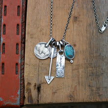 Load image into Gallery viewer, Apache Nugget turquoise Pendant + Buffalo Nickel Reworked Necklace