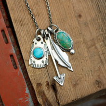 Load image into Gallery viewer, Pilot Mountain turquoise Thunderbird + Turquoise Mountain Pendant Reworked Necklace