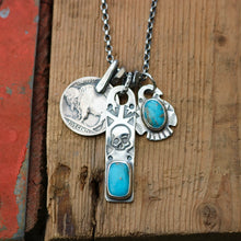 Load image into Gallery viewer, Nacozari turquoise Thunderbird Pendant + Sterling Bar Pendant Reworked Necklace