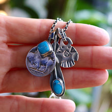 Load image into Gallery viewer, Blue Bird turquoise Feather Pendant + Thunderbird Reworked Necklace