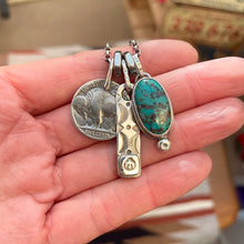 Load image into Gallery viewer, Apache Nugget turquoise Pendant + Buffalo Nickel Reworked Necklace