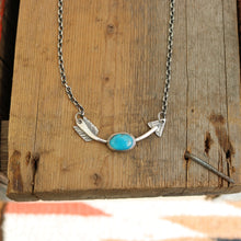 Load image into Gallery viewer, Sterling Silver + Nacozari Turquoise Arrow Necklace