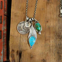 Load image into Gallery viewer, Sonoran Mountain Turquoise Pendant + Nacozari Feather Pendant Reworked Necklace