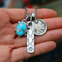 Load image into Gallery viewer, Blue Bird turquoise Pendant + Bar Pendant Reworked Necklace