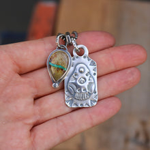 Load image into Gallery viewer, Sterling Silver Thunderbird Dog Tag + Royston Ribbon Turquoise Necklace