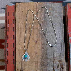 Sterling Silver Thunderbird with Bandits Mine turquoise pendant Necklace