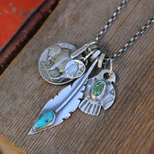 Load image into Gallery viewer, Sonoran Mountain turquoise Thunderbird + Feather Reworked Necklace