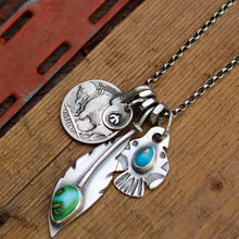 Load image into Gallery viewer, Sonoran Mountain turquoise Feather + Sierra Bella Turquoise Thunderbird Reworked Necklace