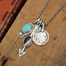 Load image into Gallery viewer, Pilot Mountain Turquoise Pendant + White Buffalo Arrow Pendant Reworked Necklace