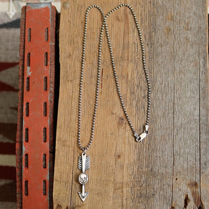 Sterling Silver Skull + Arrow Necklace