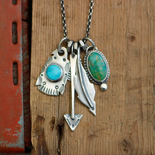 Pilot Mountain turquoise Thunderbird + Turquoise Mountain Pendant Reworked Necklace