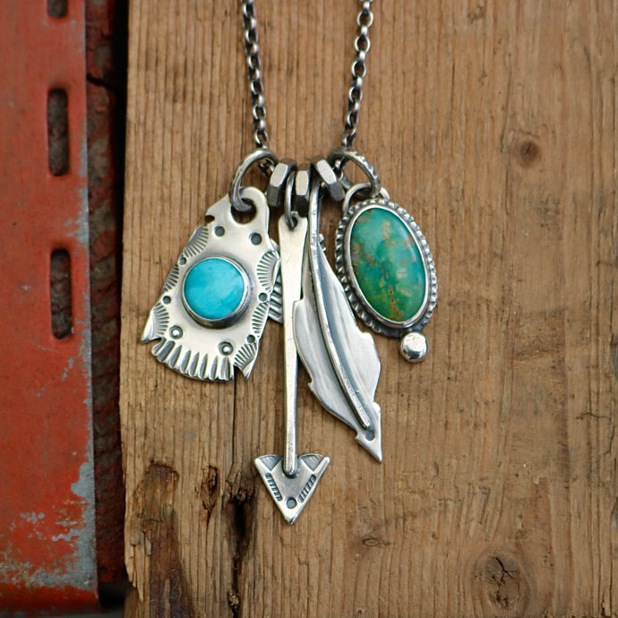 Pilot Mountain turquoise Thunderbird + Turquoise Mountain Pendant Reworked Necklace