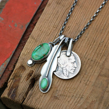 Load image into Gallery viewer, Sonoran Mountain turquoise Feather Pendant + Nickel Reworked Necklace