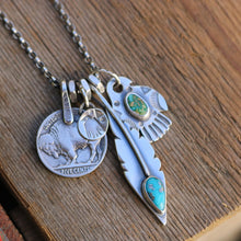 Load image into Gallery viewer, Sonoran Mountain turquoise Thunderbird + Feather Reworked Necklace
