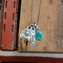 Load image into Gallery viewer, Sonoran Mountain turquoise Pendant + Thunderbird Pendant Reworked Necklace